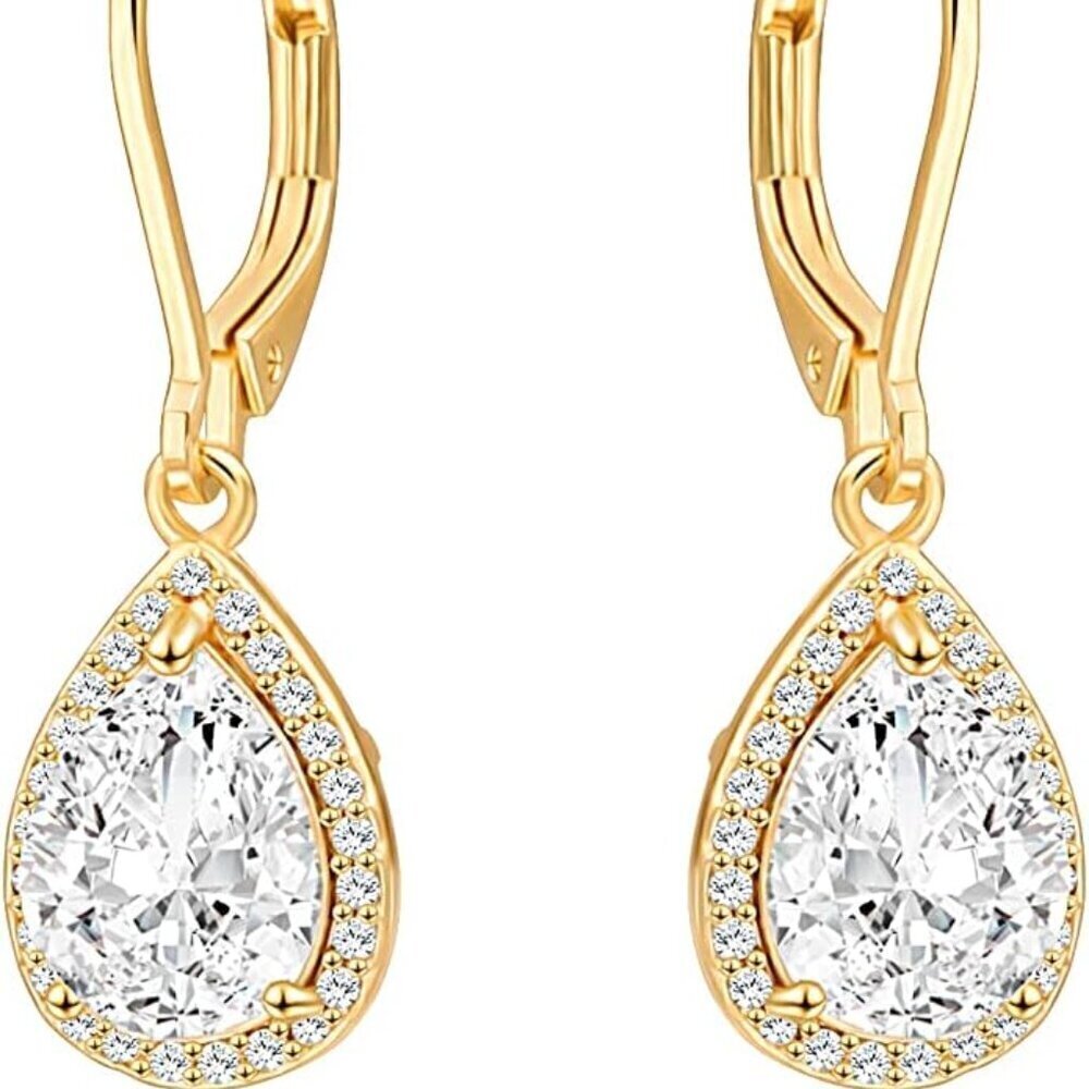 Drop Earrings Cubic Zirconia Gold-Plated Women Wedding Prom Elegant Jewelry